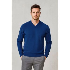 PAOLO MONDO Blue Merino Wool V Neck Pullover Sweater Top  Mens Size XL
